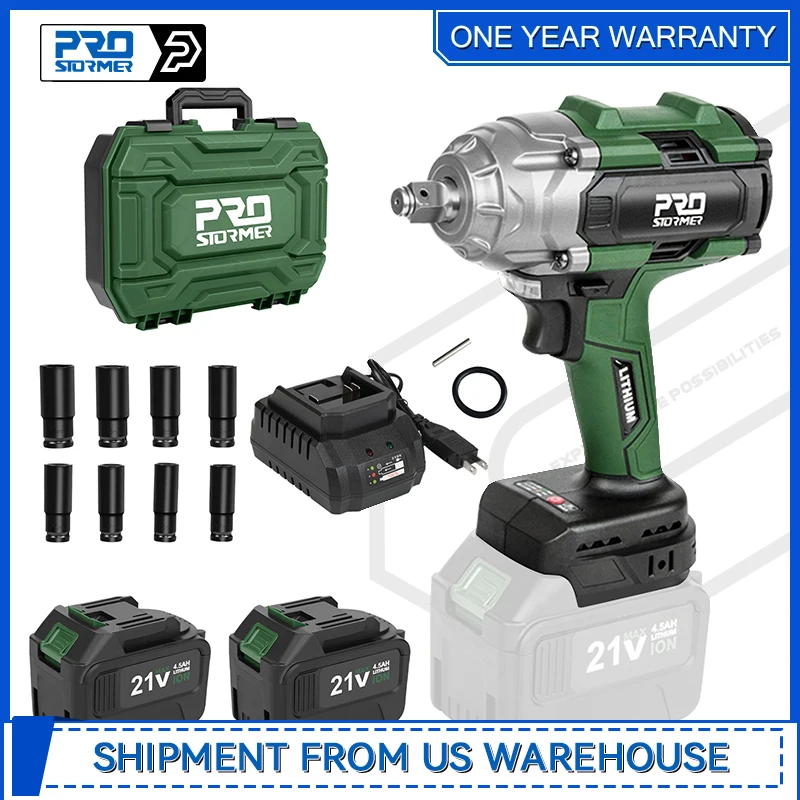 

800N.m Cordless Impact Wrench 1/2" Brushless High Torque Impact Gun Kit for Car Home by Prostormer