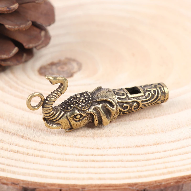 1Pc Brass Elephant Survival Whistle Metal Treble Training Wilderness Survival Pendant Elephant Whistle Antique Keychain Outdoor