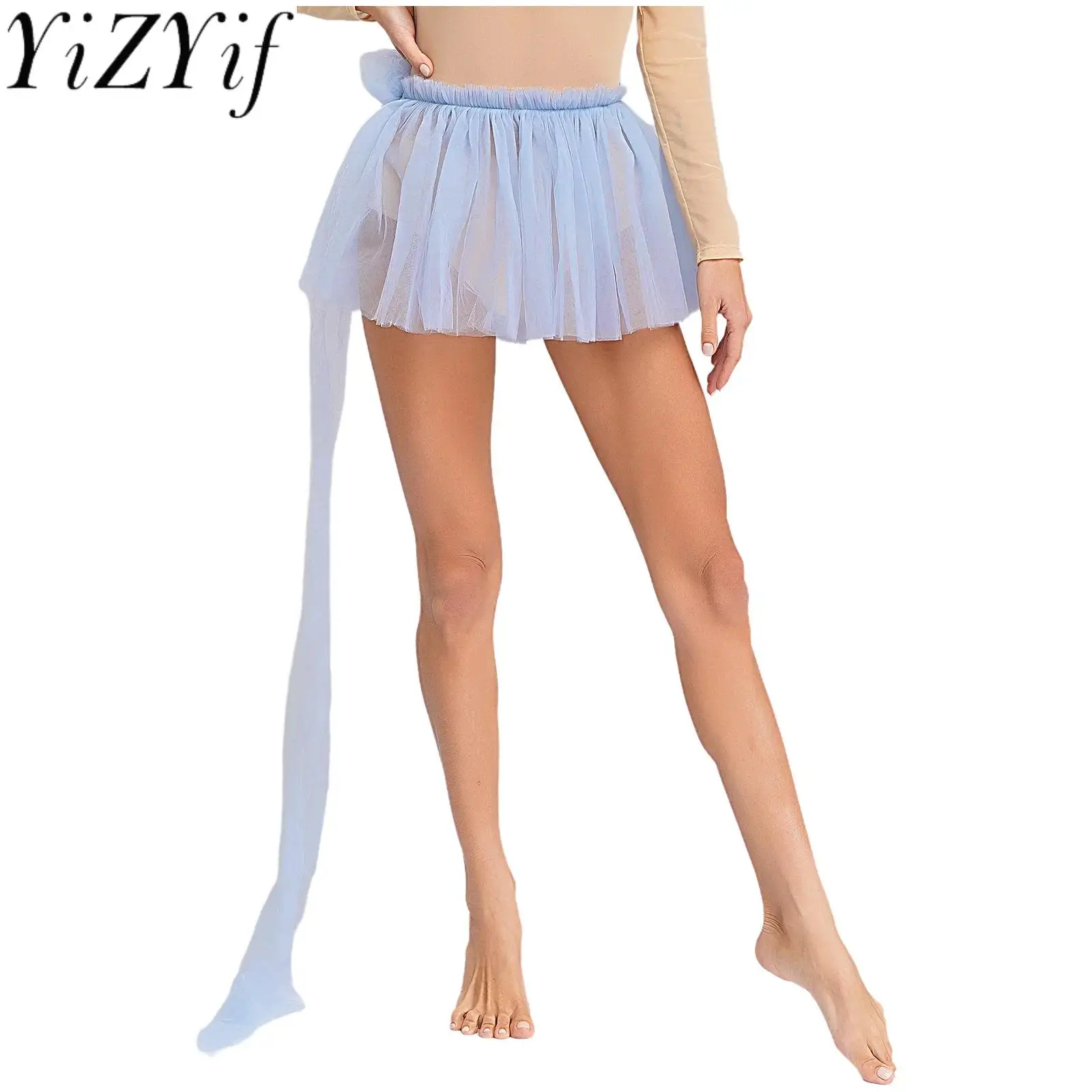

20-30cm Women Tutu Mesh Self-tie Ruffled Skirts High Waist Transparent Party Ballet Dance Skirt Overlay Cover-up Short Skirt
