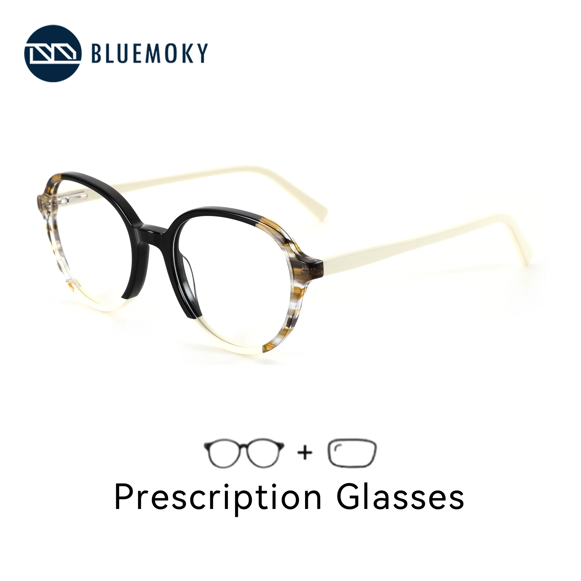 

BLUEMOKY (XS Size) Acetate Round Prescription Glasses For Women Blue Light Photochromic Eyeglasses With Myopia Degree