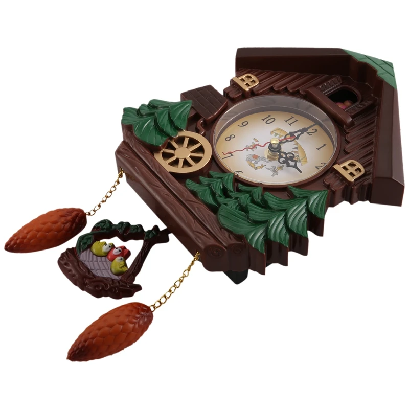 A96Q-House Shape 8 Inches Wall Clock Cuckoo Clock Vintage Bird Bell Timer Living Room Pendulum Clock Craft Art Clock Home Decor