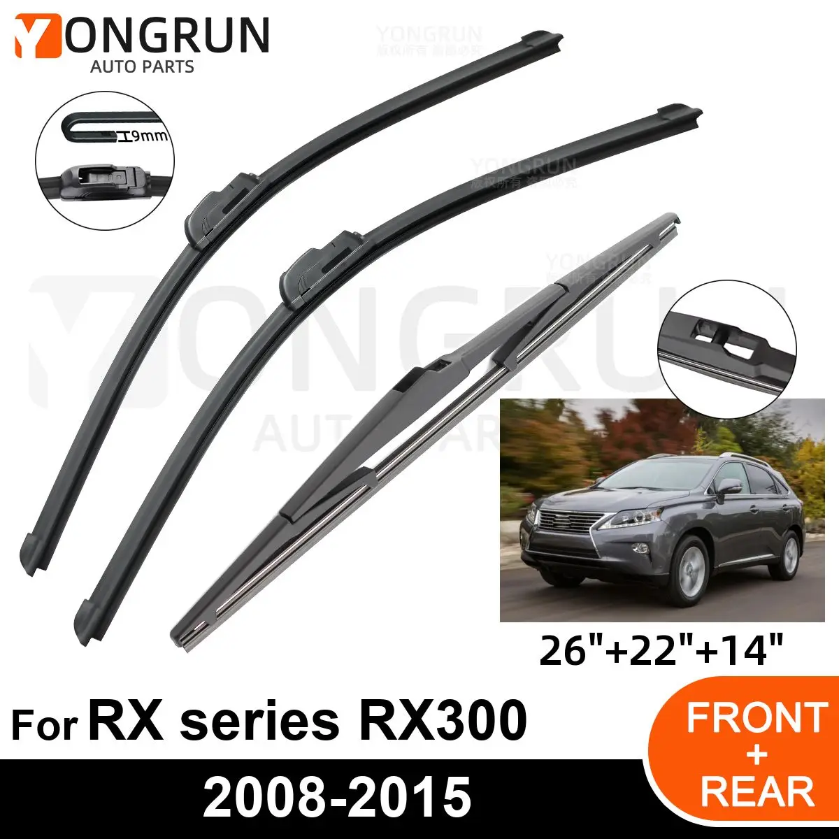 

3PCS Car Wiper for LEXUS RX series RX300 RX400H 2008-2015 Front Rear Windshield Windscreen Wiper Blade Rubber Accessories