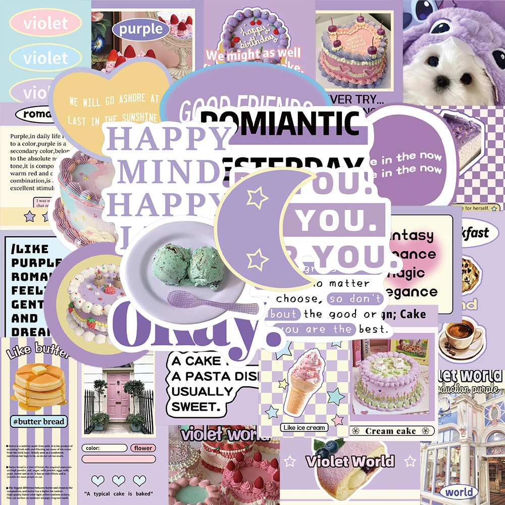 30 stücke Nette INS Stil Lila Party Label Aufkleber Cartoon Ästhetische Graffiti Aufkleber Sammelalbum Koffer Telefon Dekoration Aufkleber