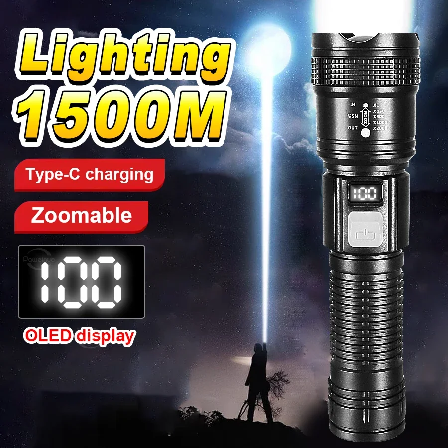 100000 Lumens Super Bright Long Range LED Flashlight Tactical Flashlight Outdoor Waterproof Flashlight Camping Lantern Torch