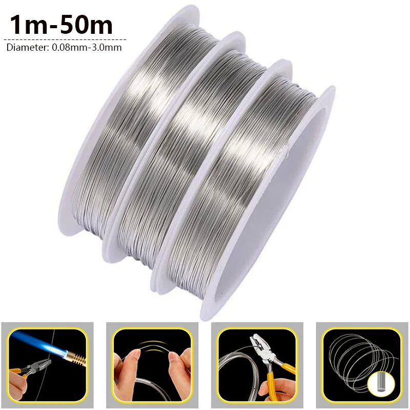 Alambre resistente al calor Nichrome de alta temperatura, 0,08mm-3,0mm, cable de soporte de uso General, cable artesanal (longitud 1/5/10/50M)