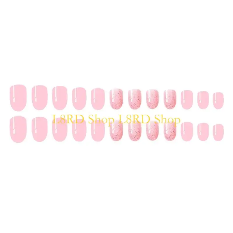 l8rd glitters กดเล็บสั้นรูปไข่เท็จเล็บ 24 ชิ้นสำหรับผู้หญิงเล็บเล็บเล็บผู้หญิง