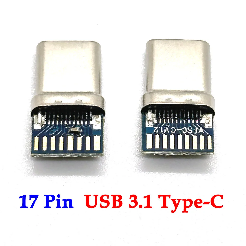 1pcs USB 3.1 Type-C Connector 17 Pins Male Socket Receptacle Adapter to Solder Wire & Cable 17 Pins Support PCB Board