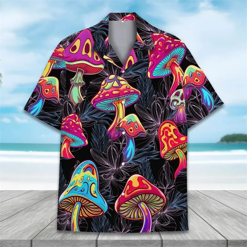 Psychedelic Mushroom Personality Shirts Men Women Personality Harajuku Lapel Button Shirts Hippie Summer 2025 New Asian Size