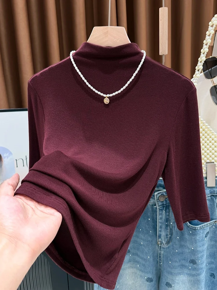 

Женская трикотажная футболка Ele Red Silk с коротким рукавом, базовая модель, весна 2026, новая коллекция, дышащий топ для ношения под одеждой