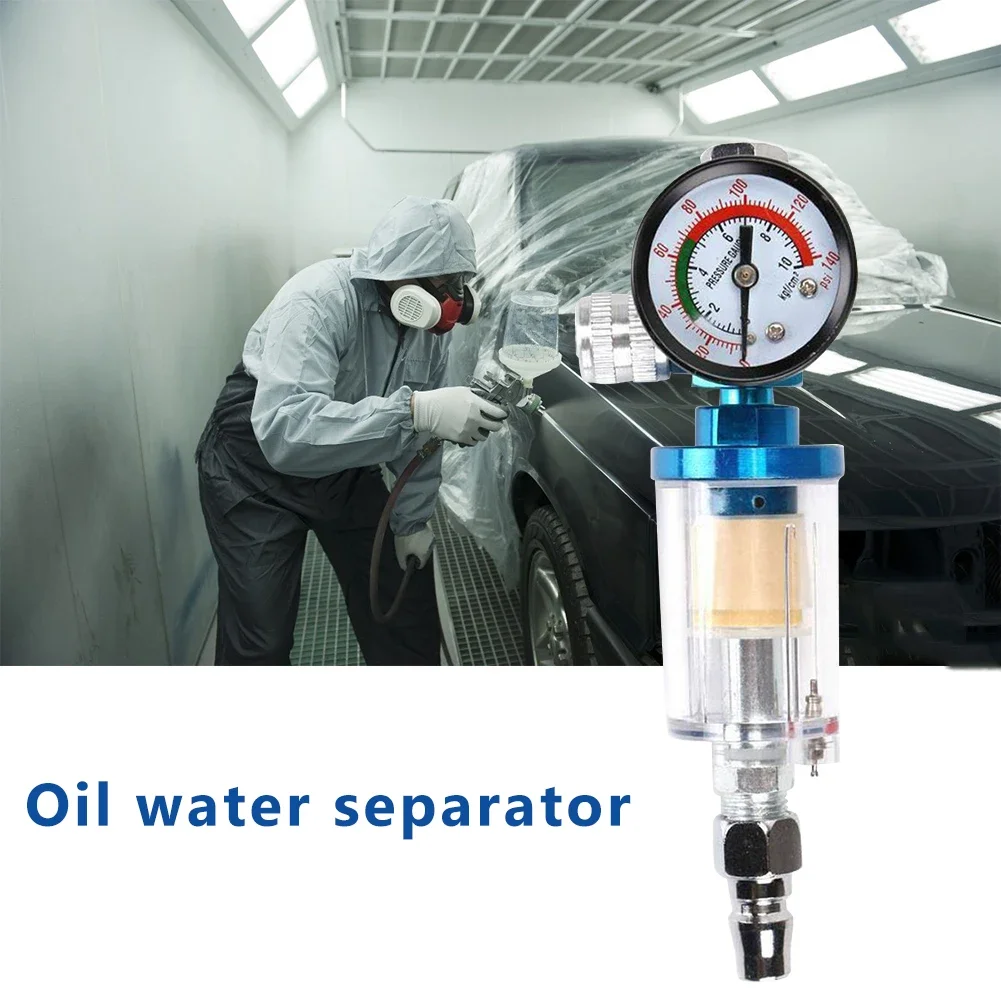 Spray Gun Air Regulator Pressure Gauge &In-line Water Trap Filter Tool 1/4inch Thread 0-140PSI Pneumatic Tools for Airbrush