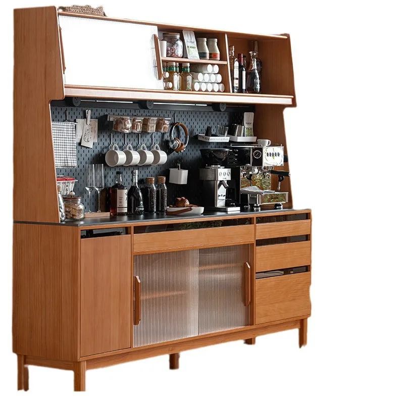 Solid wood dining side cabinet Japanese simple log wine high tea household living room