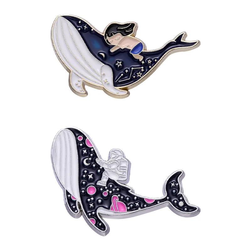 Whale and Girl Enamel Brooch Pins Badge Lapel Pins Alloy Metal Fashion Jewelry Accessories Gifts