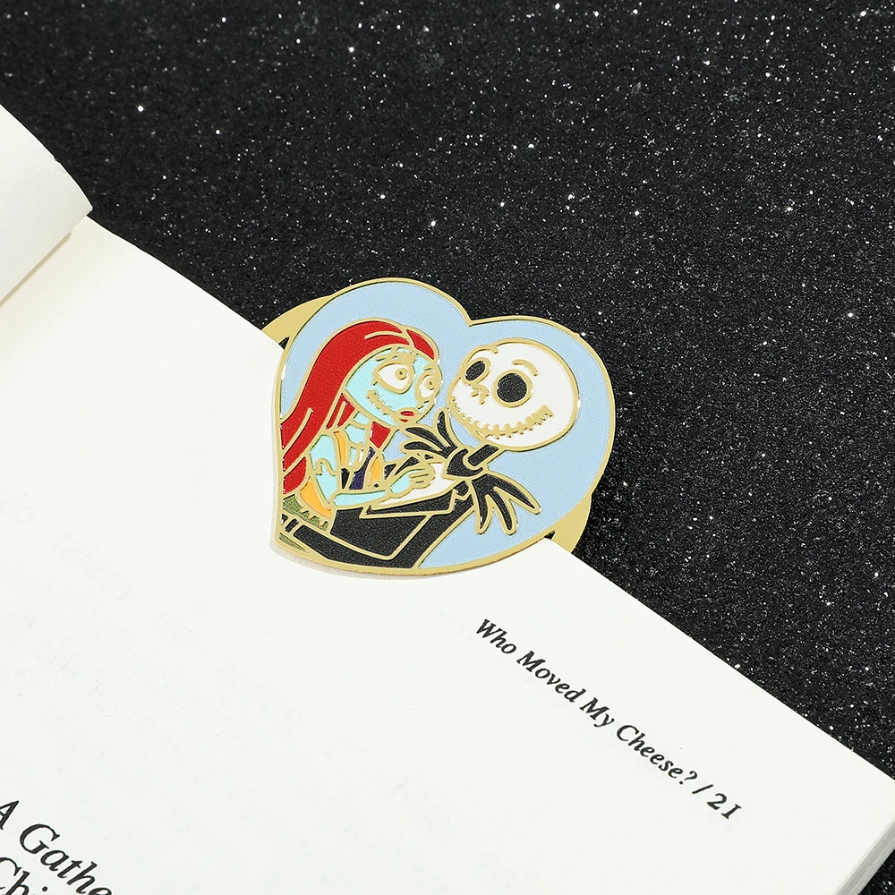 Nightmare Before Christmas Jack and Sally Bookmark for Women Men Fans Brass Book Clips Disney Movie Collection Reading Supplies