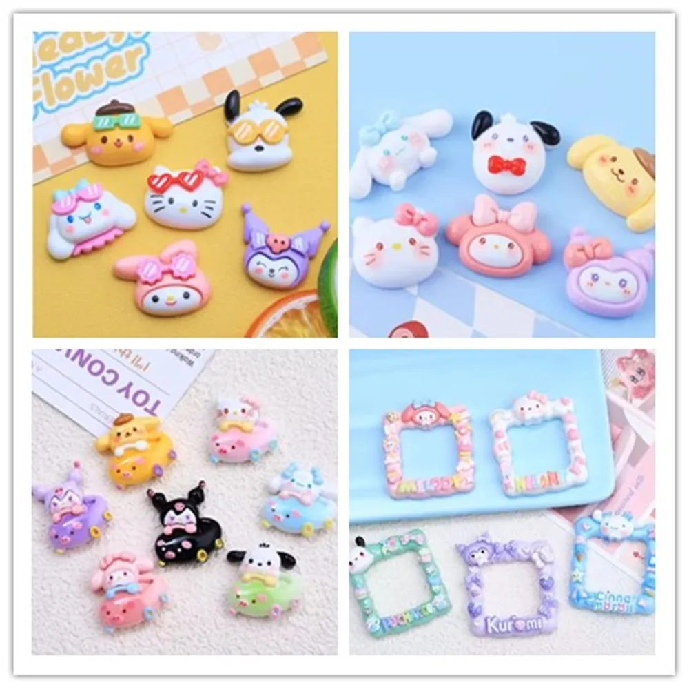 100pcs Resin Kawai Cartoon Pig Car  Picture frame Flat Back Scrapbook Figurine DIY Hair Bow Phone Case Decor Accessories Crafts