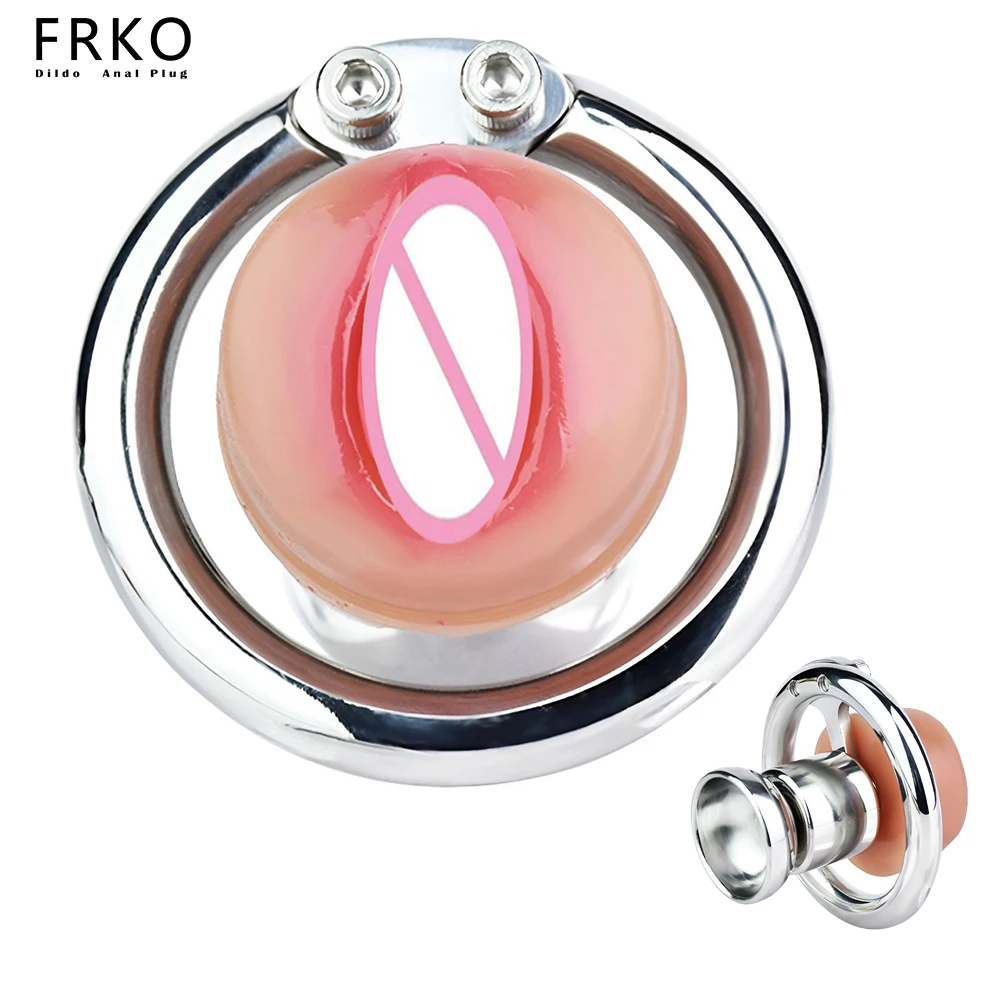 

FRKO Metal Screw Lock Penis Ring Chastity Device With Urethral Catheter Real Clitoris Flat Cock Cage Discreet Sissy Femboy Belt