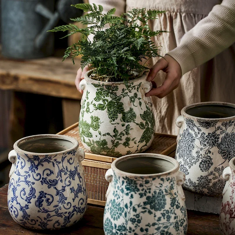 Imagem -03 - Vaso de Cerâmica Binaural Vintage Vaso de Flores Hidropônico Suculento Criativo Adequado para Sala Estar Jardim Varanda Decoração