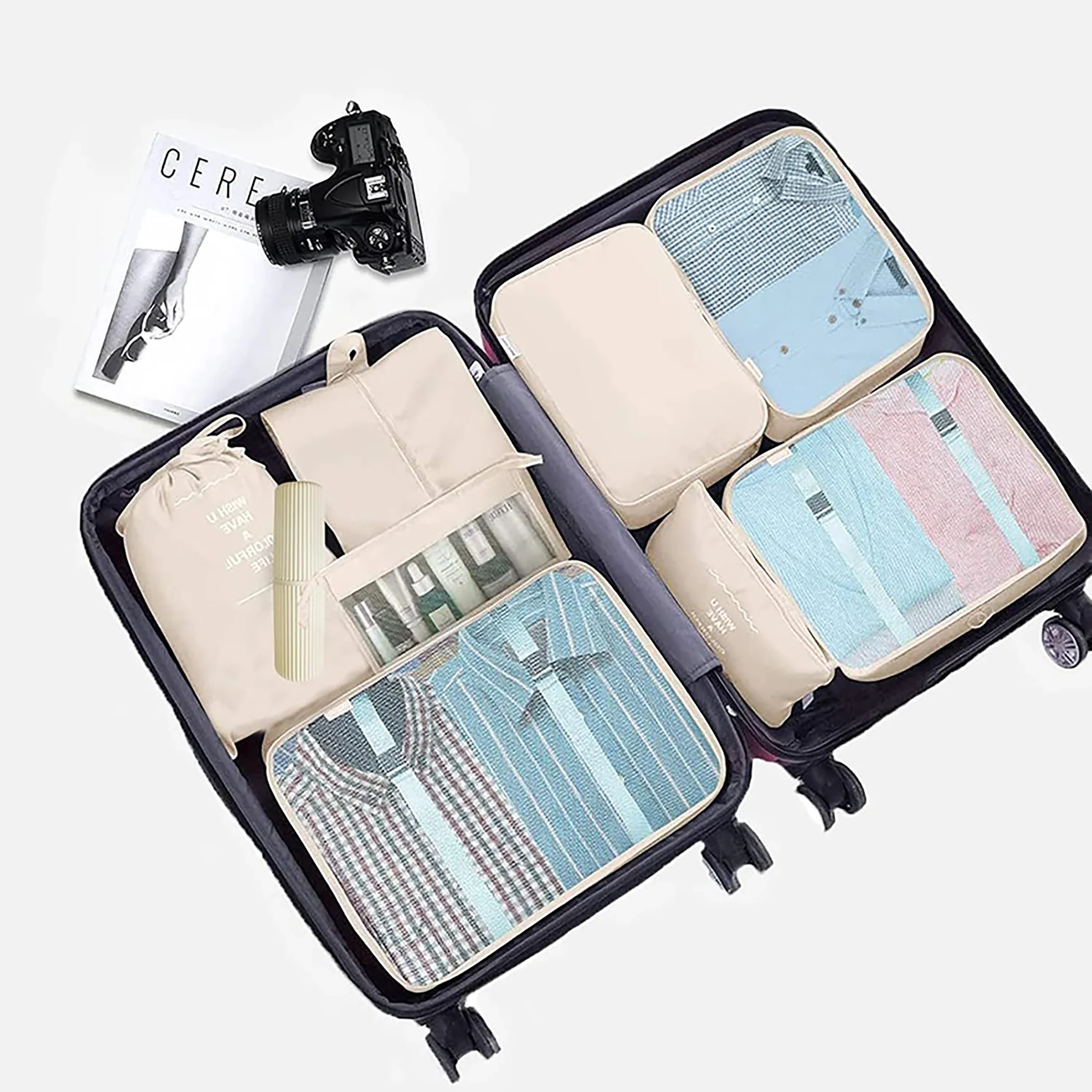 Travel Organizer Storage Bags Set, Large Capacity Suitcase, Luggage Clothes Sorting, Shoe Pouch, 8 Pcs, 10 Pcs