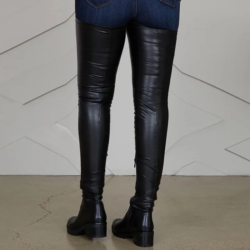 Women Black Over The Knee Boots Low Heels Big Size 46 Thigh High Boots Casual Shoes Tretch Long Boots Shoes 2024 Winter