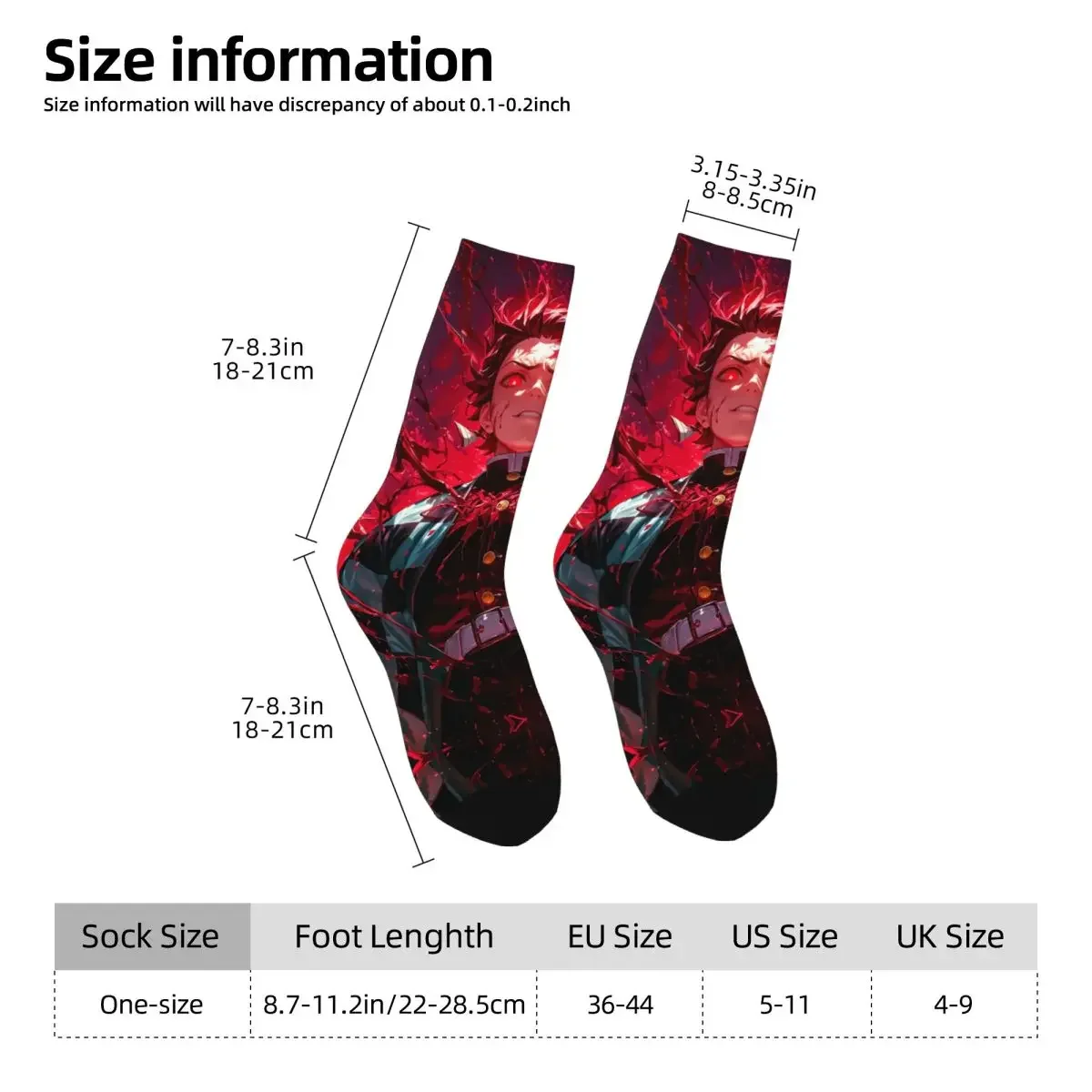 Chaussettes de basket-ball Demon Slayer pour hommes et femmes, Tanjiro Kamado, polyester Anime, tube moyen, mode