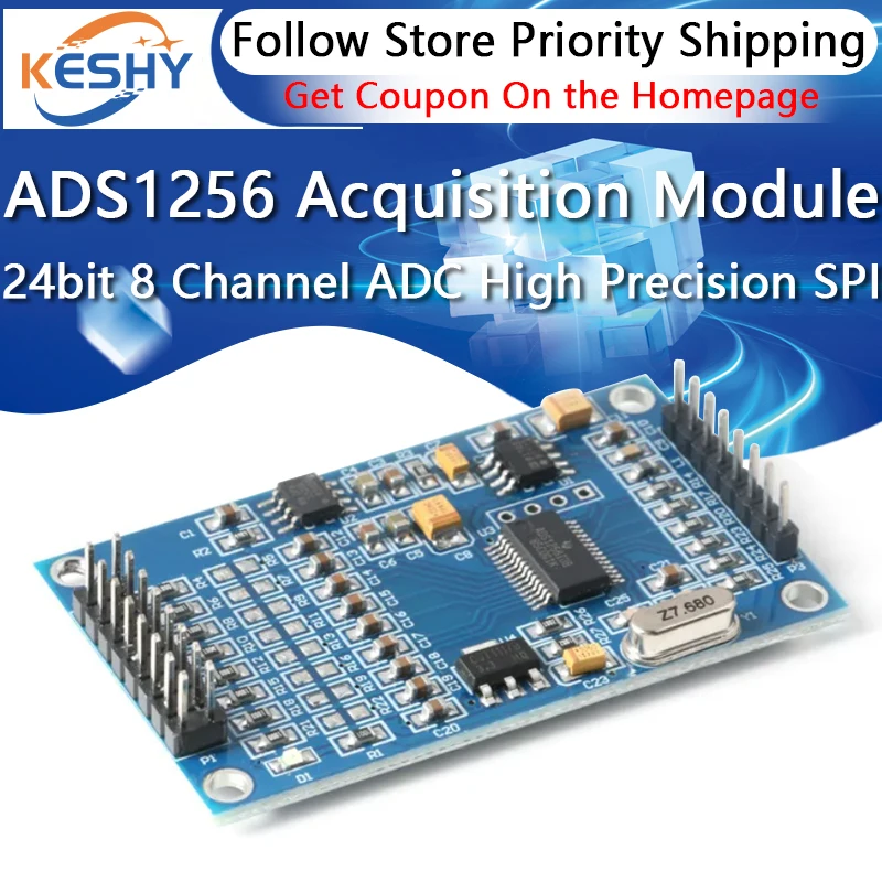 ADS1256 24bit 8 Channel ADC AD Module High Precision 30ksps ADS1256IDB ADC Collecting Data Acquisition Board 5V SPI Interface