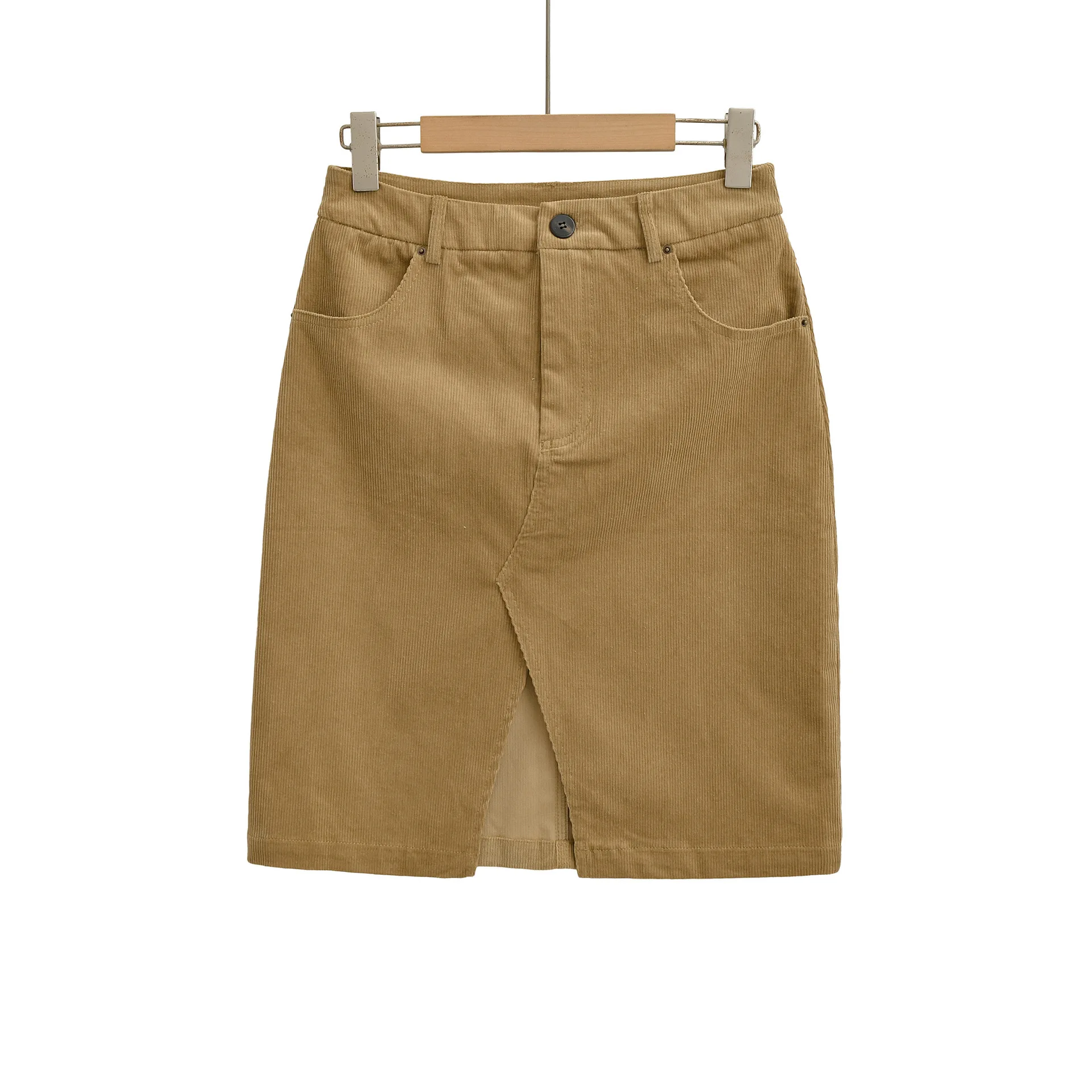 2025 New Corduroy Midi Skirt For Women Autumn And Winter Slimming High Waist Bodycon Front Slit A-Line Skirt Casaul Fashion 5TV4