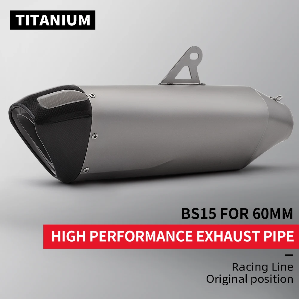 Universal 60MM Titanium alloy Motorcycle Exhaust Muffler Pipe 350cc 600cc Escape Moto Tube For Nmax Tmax530 Msx125 BS15 S1000RR
