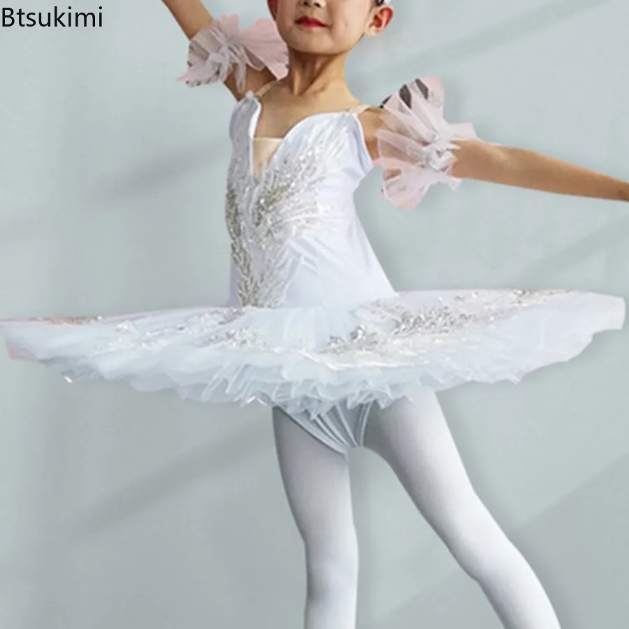 Children's Girls Professional White Sweet Ballet Dress Women Swan Lake Ballerina Pancake Tutu Adult Kids Dancing Dress Costume