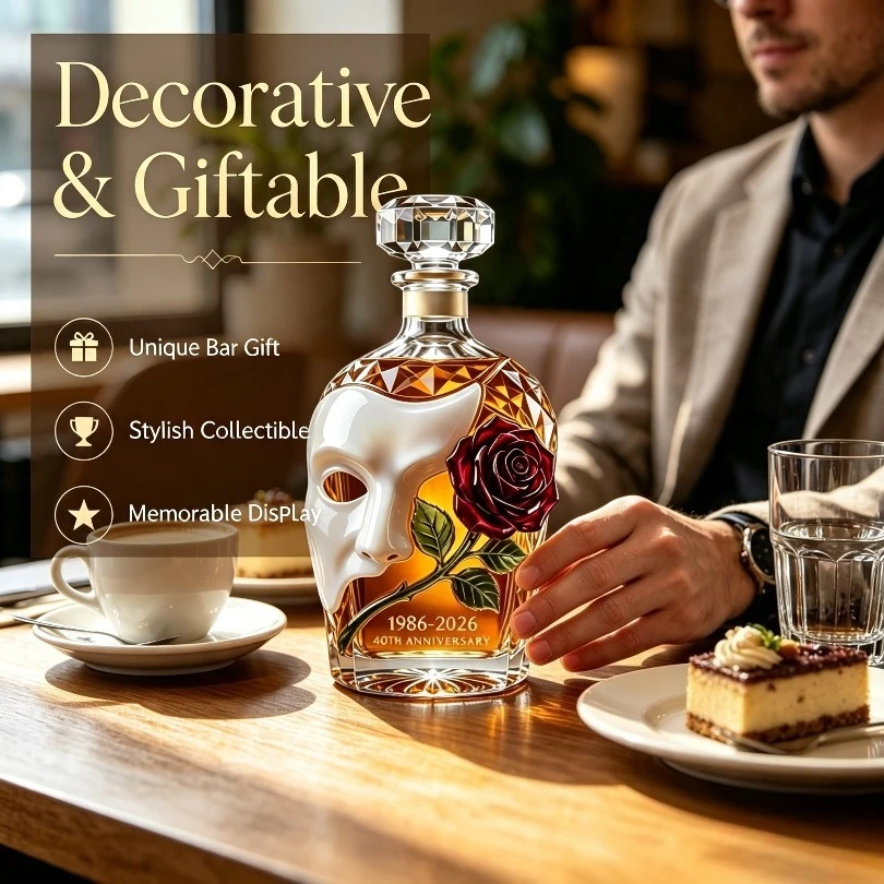Vintage Hand‑painted Mask Rose Glass Wine Decanter Unique Decorative Spirits Bottle BarOrnament Premium Present For Housewarming