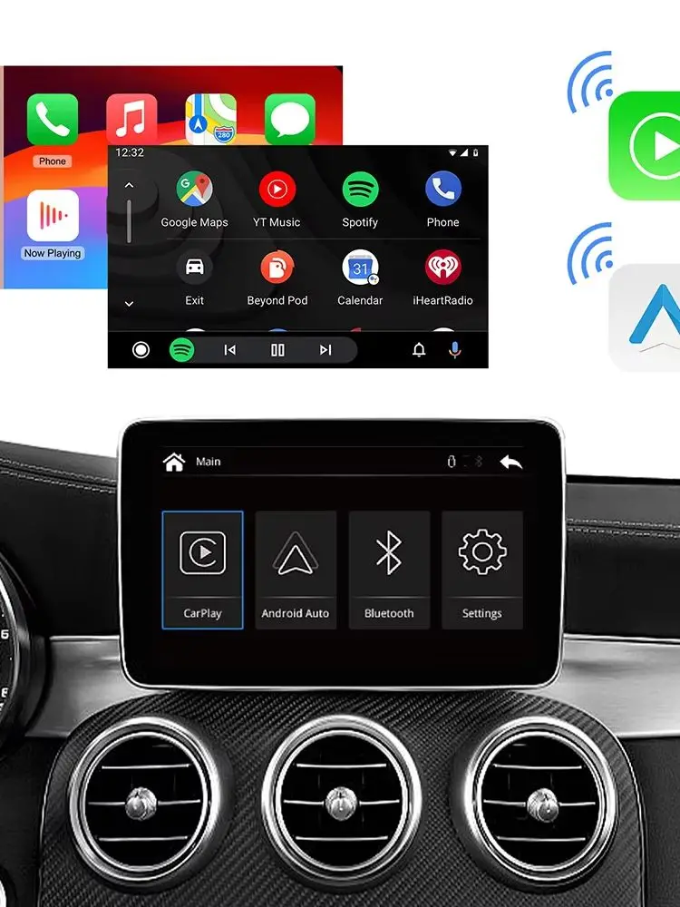 Kabelloses CarPlay- und Android-Auto-Decoder-System für Mercedes-Benz A, B, C, E, CLA, GLA, GLK, ML und Sprinter mit NTG4.5 Becker-Modul, Original-Navigations-Upgrade für das Fahrzeug.