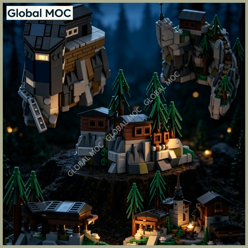 Cliff Chalets Building Blocks Mountain Hut Rustic Cabin Architecture MOC Assemble Model