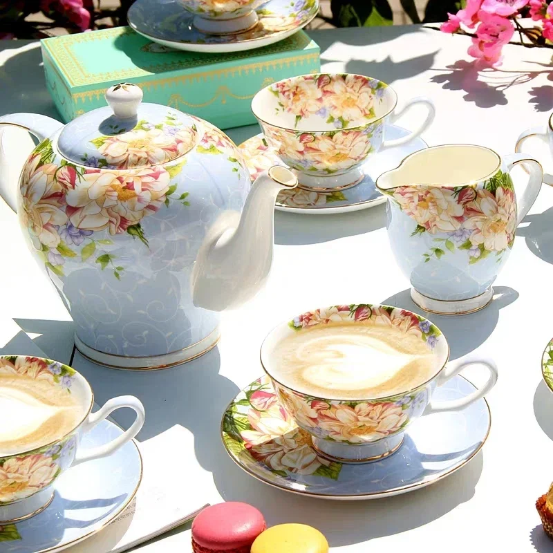 European Coffee Set 15 Pieces Set Ceramic Flower Tea Pot Fashion Bone China Cup and  Set Household Porcelain