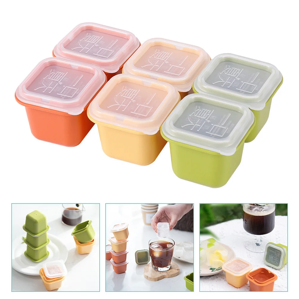 6 قطع من أدوات صنع مكعبات الثلج قالب واحد مع غطاء مستلزمات الثلج الصيفية مجموعة حاوية الفريزر القابلة للتكديس مستلزمات الصيف #3