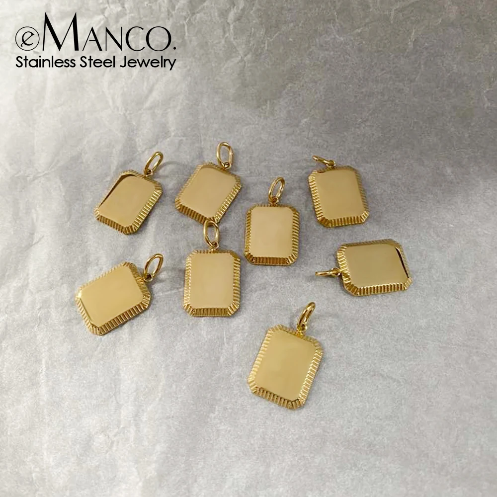 eManco Vintage Bronze Square Tag Card Charm Pendant Men's DIY Necklace Stainless Steel Fashion Keychain Women's Jewelry