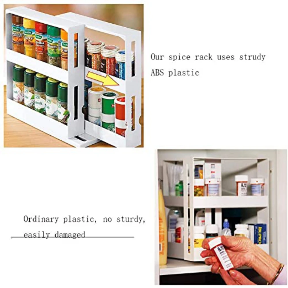 Multi-Function 2 Tier Rotate Spice Storage Rack Seasoning Swivel Storge Organizer Shelf Kitchen Bathroom Creative Household Item