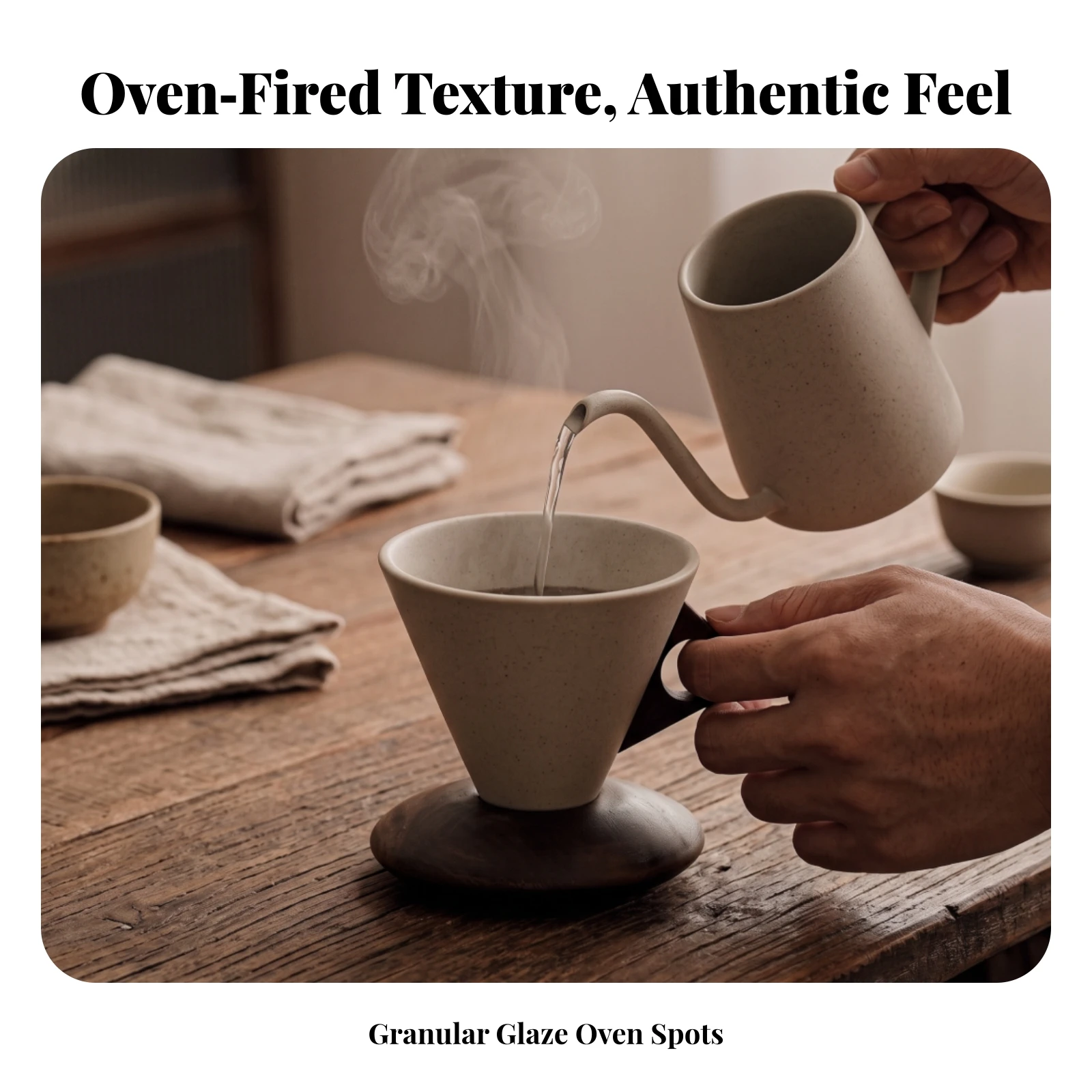 Pour-over Coffee Cup with Wooden Base Artisanal Ceramic Coffee Cup with Wooden Handle Minimalist Heat Insulating view 5