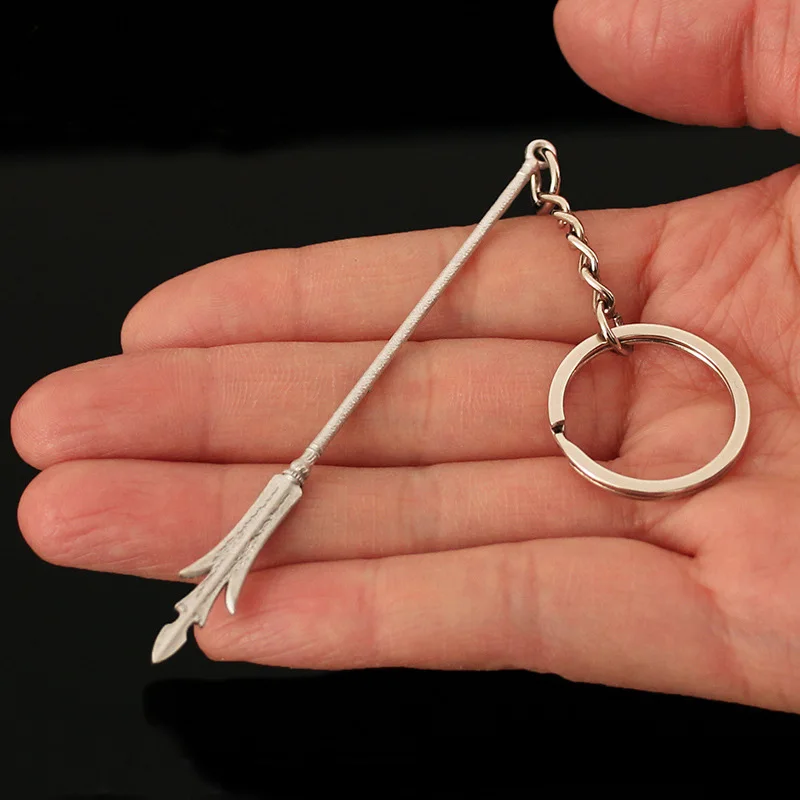 9cm Yang Jian Three Pointed Double-edged Blade Pendant Keychain for Men Boys Creation of the Gods Metal Key Ring Fans Jewelry