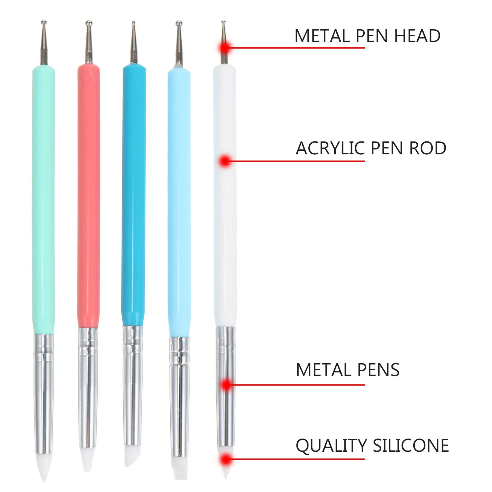 

Набор из 5 силиконовых ручек-доттеров для дизайна ногтей, двусторонние, для маникюра, УФ-геля, легкого DIY-рисования, для салонов и домашнего использования