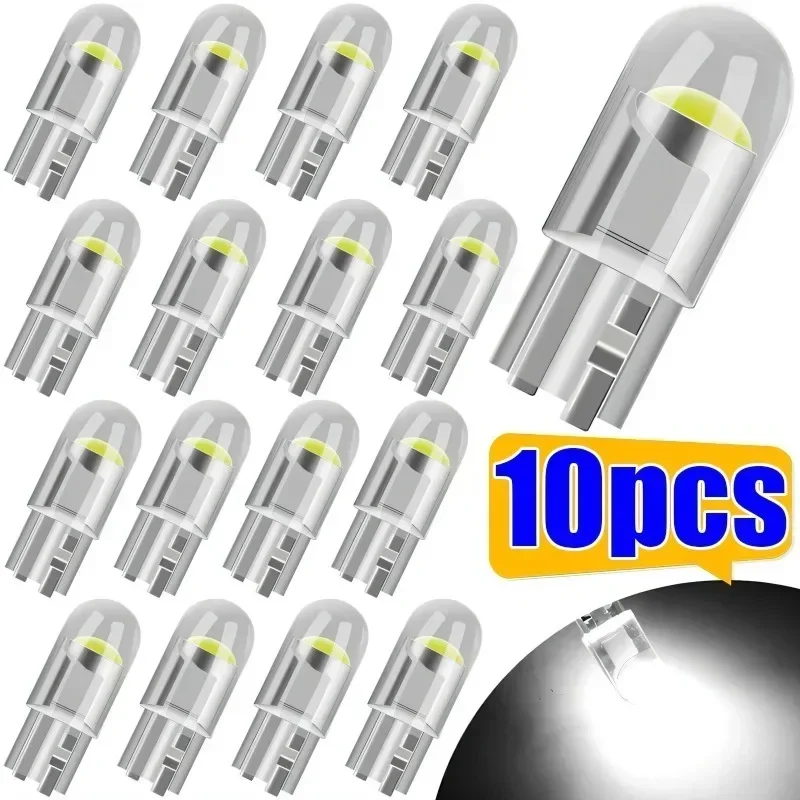 Universal 10pcs W5W Led T10 Car Light COB Glass 6000K White Auto Automobiles License Plate Lamp Dome Read DRL Bulb Style 12V
