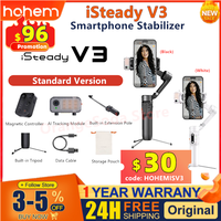 Hohem iSteady V3 Smartphone Stabilizer Ai Face Tracking 3-Axis Phone Gimbal Built-in Selfie Stick Portable for iPhone15/Samsung