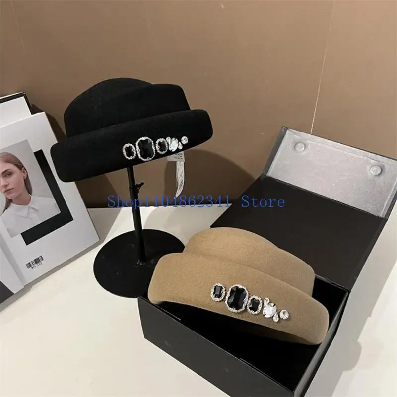 5asd Vintage-Zylinder aus Wollfilz für Damen und Mädchen, Malermütze, winddicht, Chauffeurmütze, Erwachsene, Beanie-Mütze für