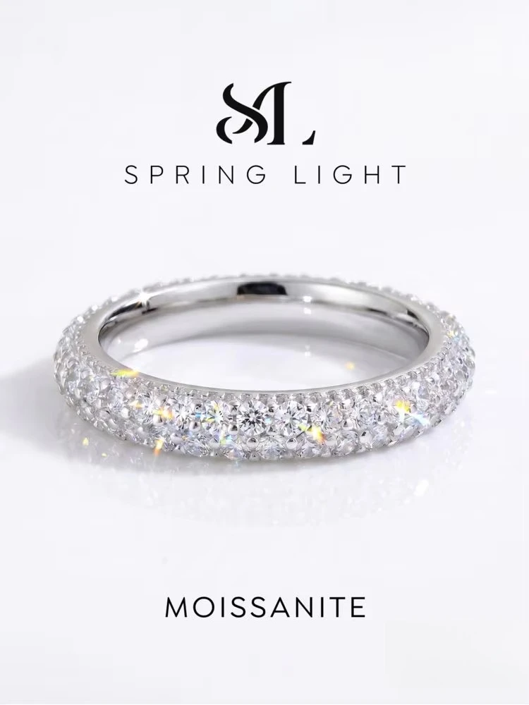 Full Real Moissanite Diamond Simple Round Wedding Rings For Women Anniversary Original Luxury Fashioned Jewelry