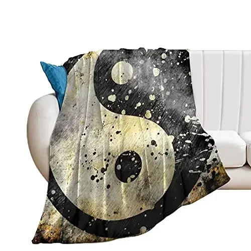 Yin Yang Throw Blanket Abstract Graphic Design Yin Yang Circle Black and White Dots Pattern Cosmos and Energy Flannel for Couch