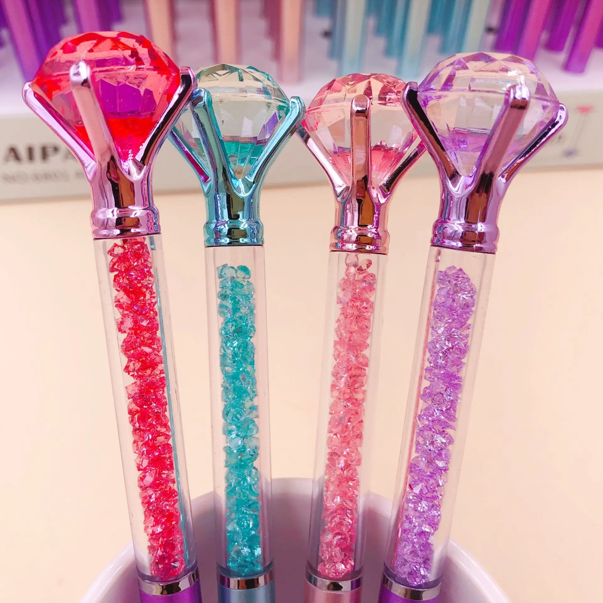 

4Pcs Large Diamond Rotating Ballpoint Pen Quicksand Rotary Ball Pens Crystal Gem Ballpoint Student Prize