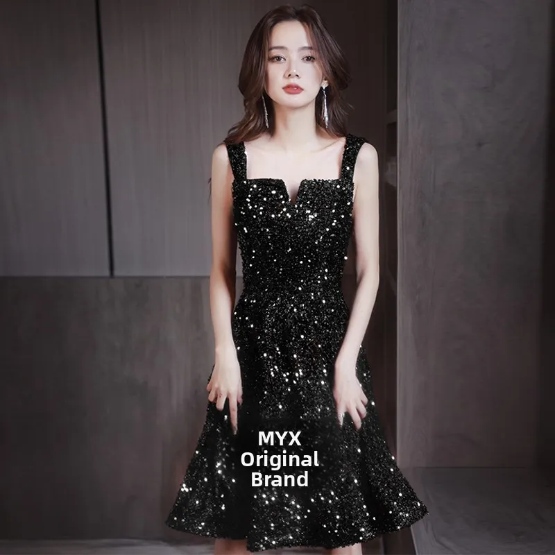 

Ele Bla Sequin Evening Dr Women's Faionable Mid-Waist Ball Gown Luxury Sensation Par Dr Korean Sle