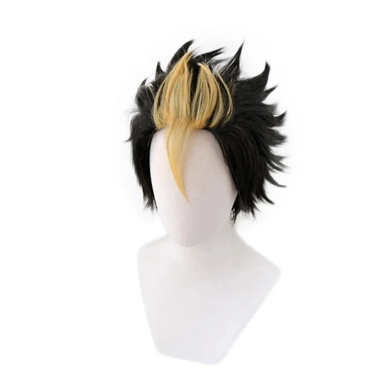 Karasuno Nishinoya Yuu أسود أشقر كوسبلاي مقاوم للحرارة شعر صناعي كرنفال حفلة الهالوين + غطاء شعر مستعار مجاني