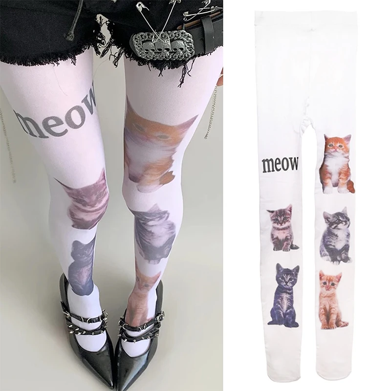 

Women's Stockings Y2k Kawaii Sweet Cat Print Gothic Lolita Jk Style Tights with Pattern Pantyhose Harajuku Over The Knee Socks