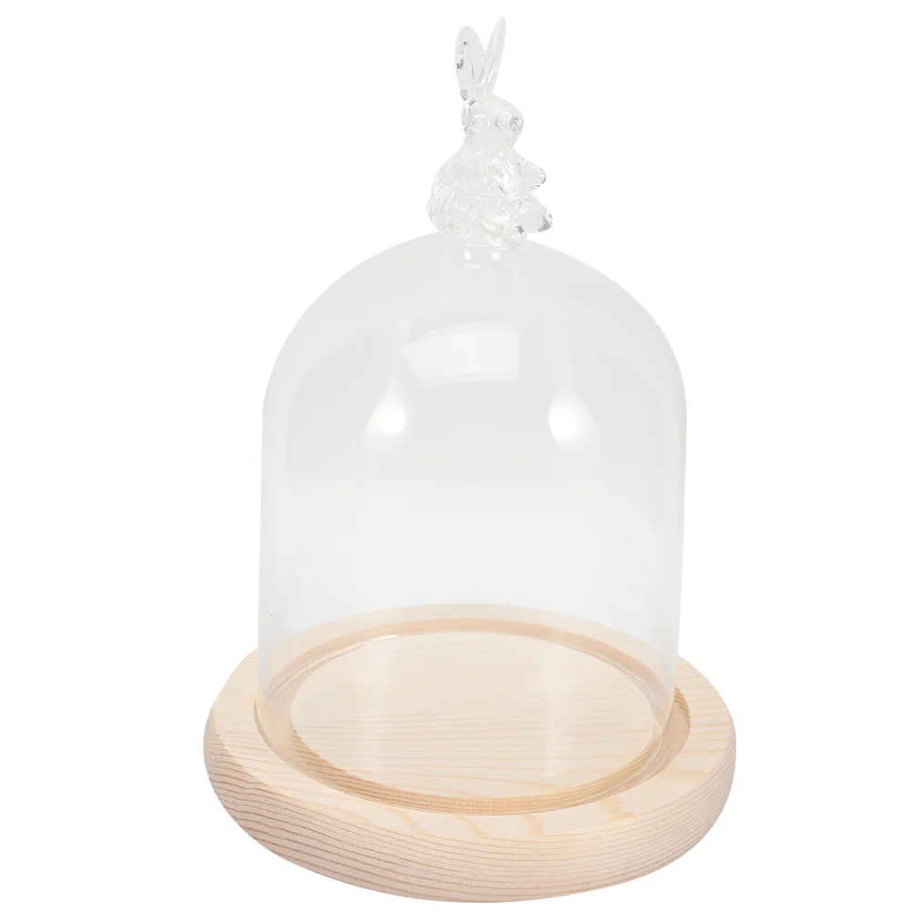 1Set Rabbit Dome Display Tray Practical Clear Cake Plate with Wood Base Household Display Organizer