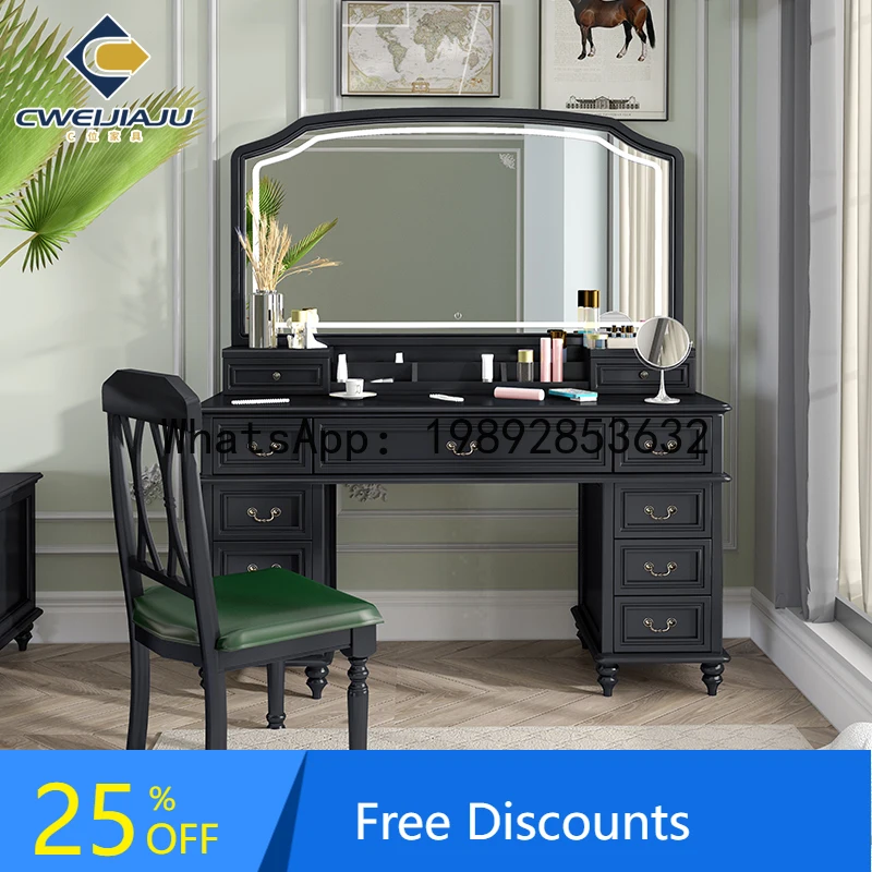 XL Solid Wood Dressing Table Bedroom Vintage High-End Light Luxury with Light Makeup Table Antique Style