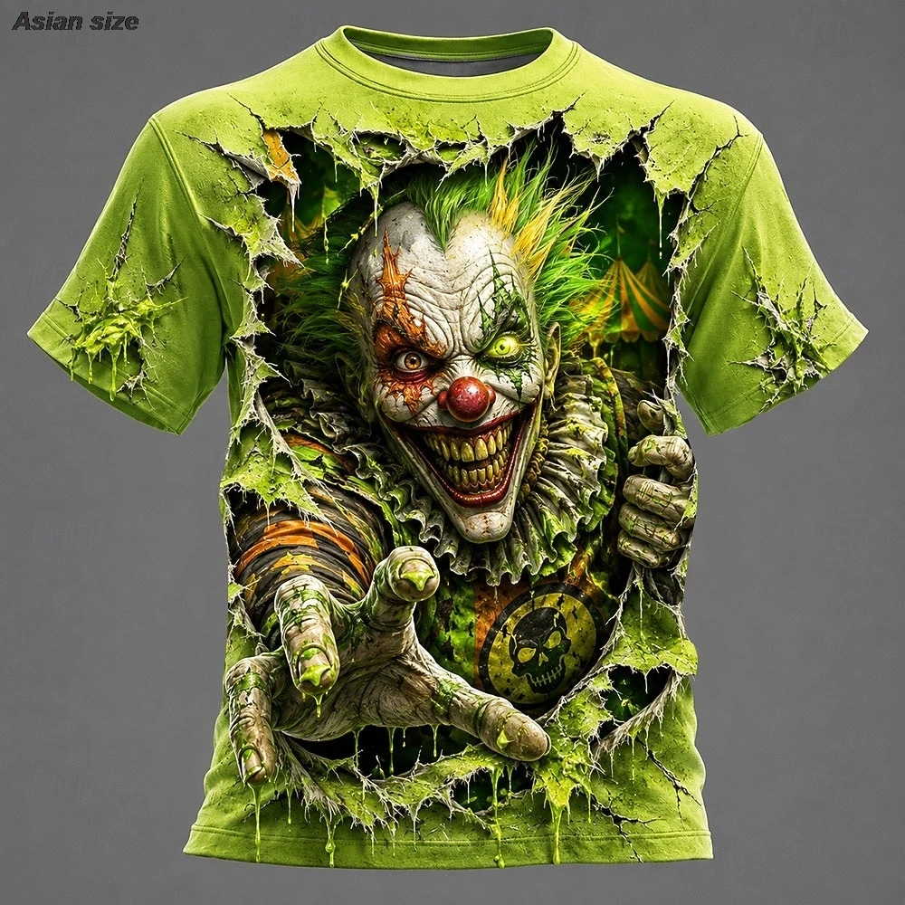 2026 Halloween Men's Optical Illusion Creepy Clown T Shirt Short Sleeve 3D Print Crew Neck Shirts