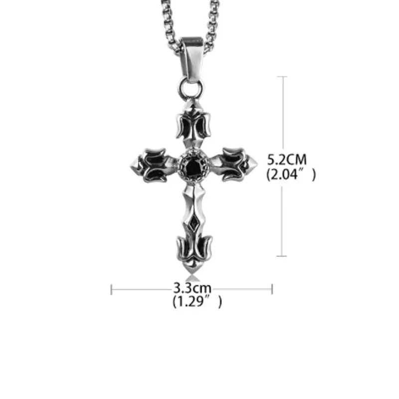 Personalized Titanium Steel Black Diamond Cross Pendant Stainless Steel Zircon Casting Men's Necklace Outdoor EDC tools